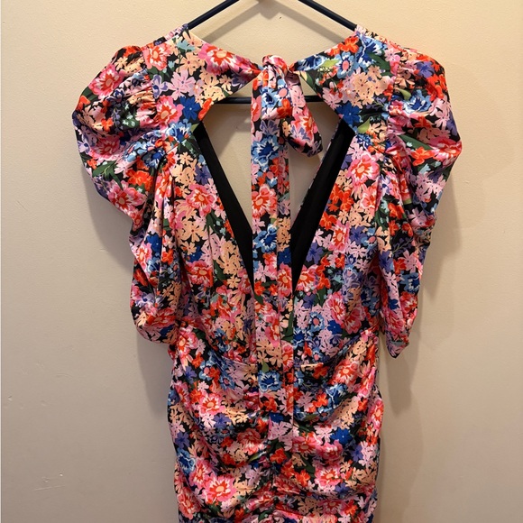 For Love & Lemons Bouquet Floral Puff-Sleeve Ruched Mini Dress - Picture 7 of 7